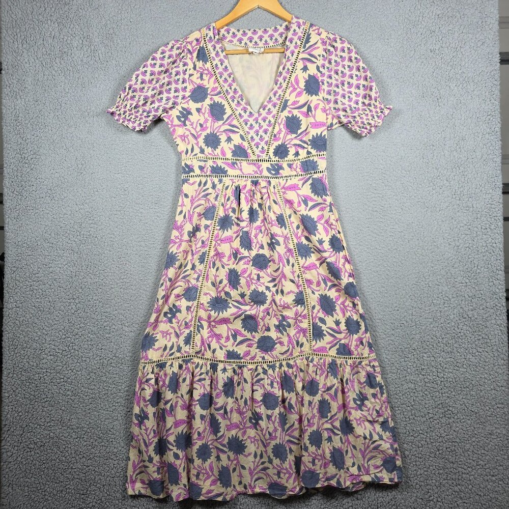 DRA Midi Size Medium Dress Floral Puff Sleeve Midi Dress Dainty Cottage Woven